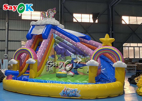 Diapositiva de Unicorn Themed Inflatable Bounce House con la bola Pit Pool