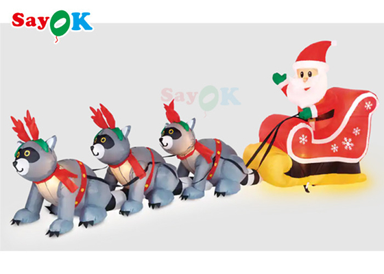 Las decoraciones inflables de Navidad de la Navidad gigante tres mapaches tiran de Santa Claus To Give Gifts