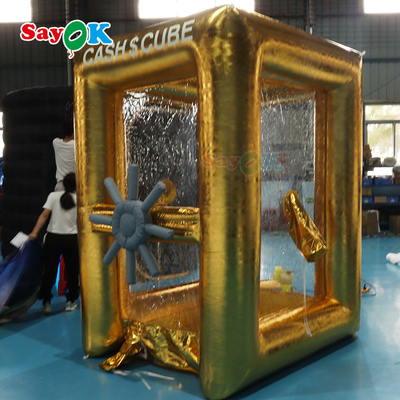 Cubo inflable del desplome de la máquina de dinero de la publicidad grande del oro para la promoción