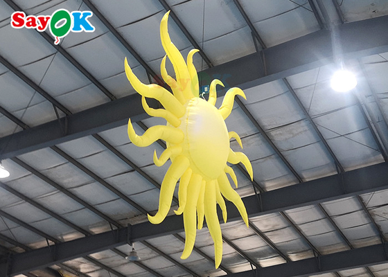 Decoración de iluminación inflable amarilla portátil modelo de sol colgante
