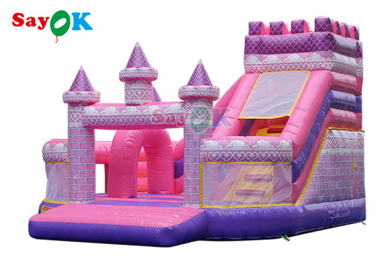 Muchachas rosadas de princesa Inflatable Castle Slide que juegan la casa inflable de la despedida para el parque de atracciones