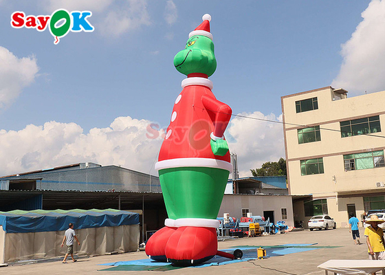 Verde y Rojo 32.8ft Alto Grinch Inflatable Soplado en Aire Con Decoración de Casco