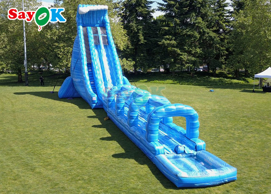 Parque de toboganes de agua inflables de 100 pies de largo Gran toboganes de agua inflables comerciales con piscina