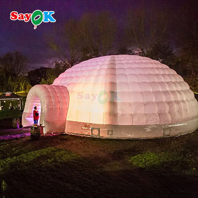 Tejido de Oxford resistente al agua Luces LED coloridas Cúpula exterior Tienda de iglú inflable con soplador