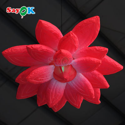 Flores de loto colgantes gigantes de color púrpura inflables de luz LED para decoración de eventos