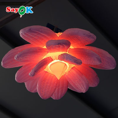 Flores de loto colgantes gigantes de color púrpura inflables de luz LED para decoración de eventos