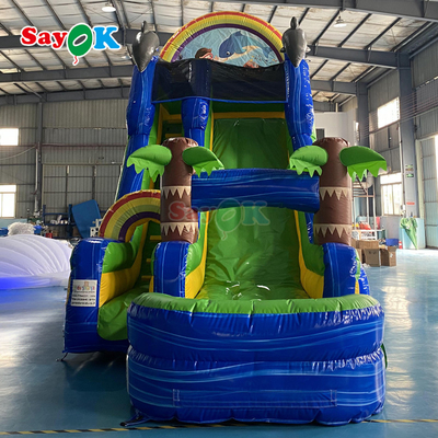 Gratuito dibujos animados inflables trampolín tobogán gigante inflables salpicador de tobogán grande adulto inflables tobogán de agua con piscina