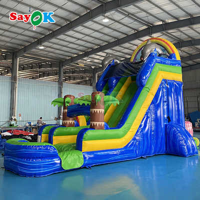 Gratuito dibujos animados inflables trampolín tobogán gigante inflables salpicador de tobogán grande adulto inflables tobogán de agua con piscina
