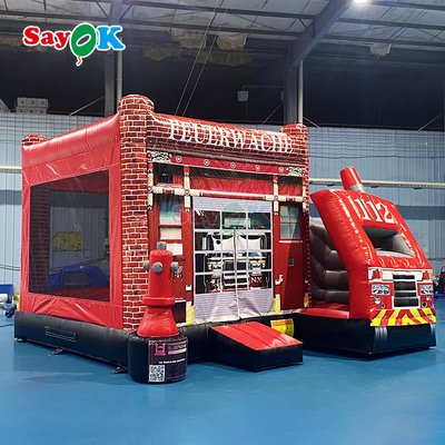 Estación de bomberos de Sayok Temática de rebote inflable Combo Camión de bomberos inflable Boucy Castillo tobogán para niños