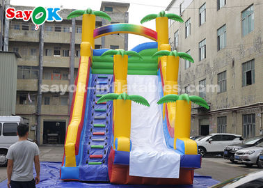 Deslizador inflable comercial 8*4*7m PVC Árbol de coco Deslizador inflable con dos sopladores de aire para niños