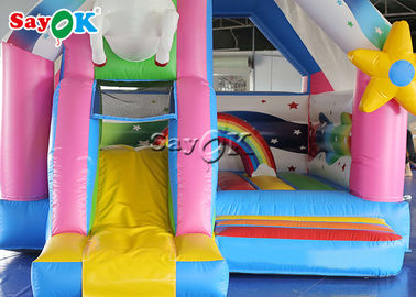 Castillo animoso inflable de los niños del PVC del unicornio al aire libre del arco iris