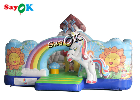 Casa animosa inflable de la lona de la diapositiva de Unicorn Theme Kids Jumping Castle con el ventilador