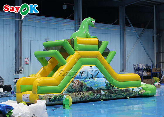 Slide de dinosaurio inflable con tema Slide de agua inflable 9.3x2x3.5mH Impresión de logotipo