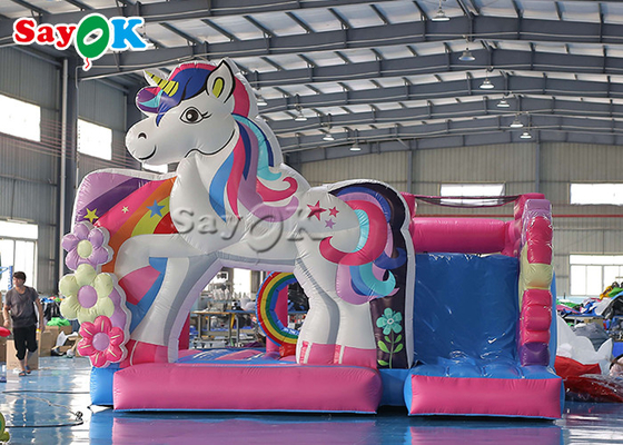 Unicorn Themed Inflatable Trampoline For embroma juegos de la fiesta de cumpleaños