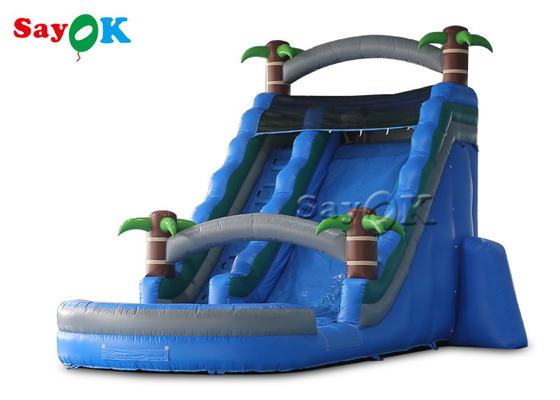Deslizadores de salto de jardín personalizado con tema de árbol de palma Deslizador de agua inflable con piscina de salpicaduras