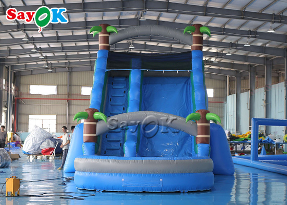 Deslizadores de salto de jardín personalizado con tema de árbol de palma Deslizador de agua inflable con piscina de salpicaduras