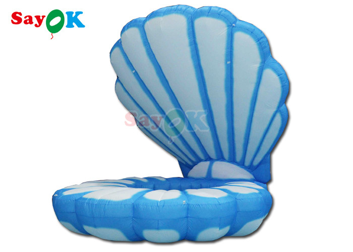 Decoración de escenario de la almeja gigante inflable de mar azul y blanco con led