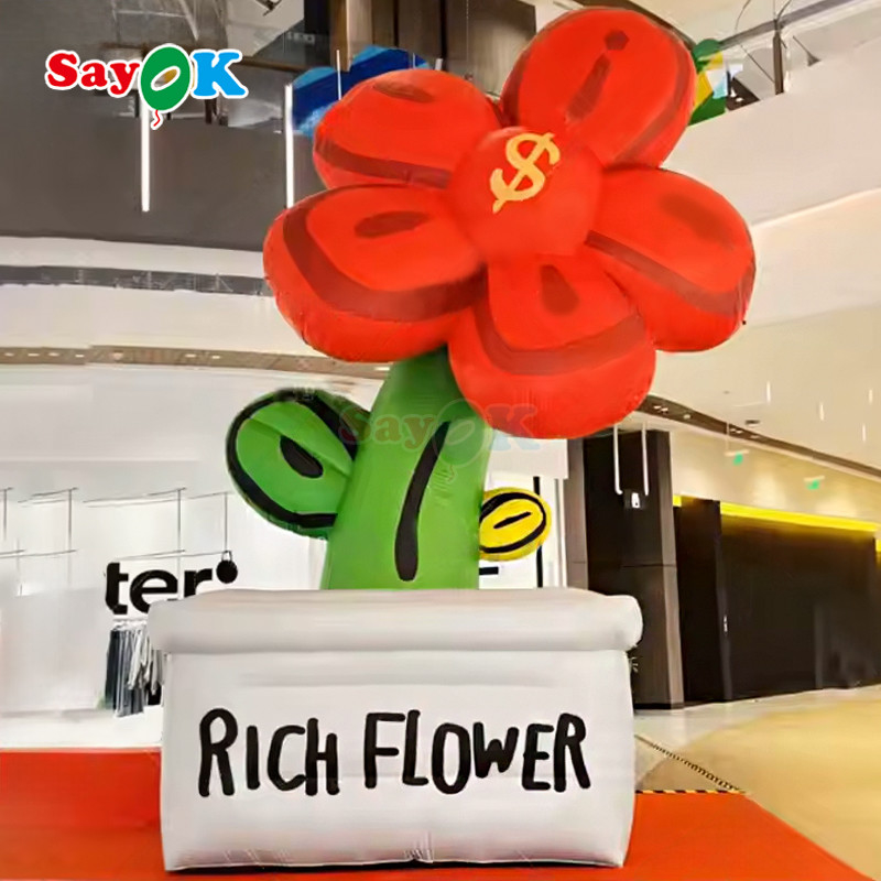 Diseño 3D gratuito comercial gigante inflable flor rica inflables flores maceta con luz LED