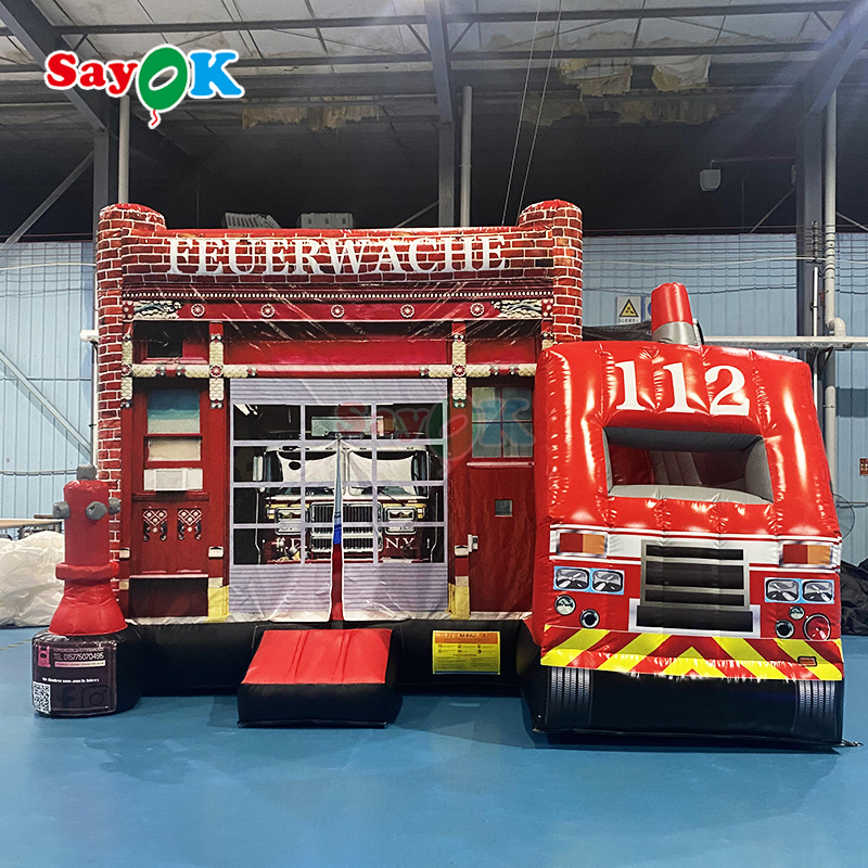 Estación de bomberos de Sayok Temática de rebote inflable Combo Camión de bomberos inflable Boucy Castillo tobogán para niños