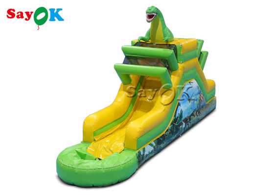 Slide de dinosaurio inflable con tema Slide de agua inflable 9.3x2x3.5mH Impresión de logotipo