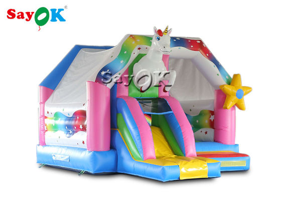 Castillo animoso inflable de los niños del PVC del unicornio al aire libre del arco iris