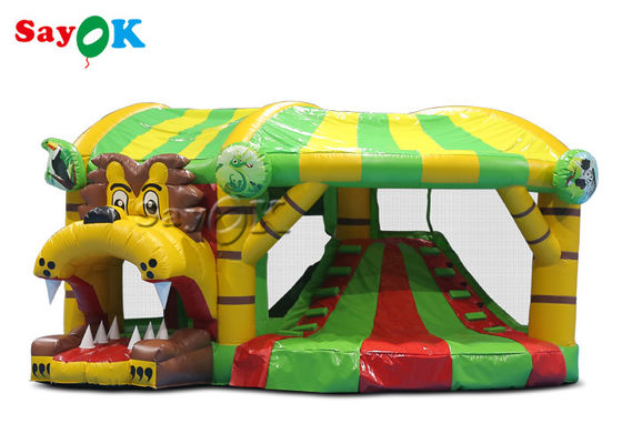 Diapositiva de Lion Theme Tarpaulin Inflatable Bounce para el público del patio trasero