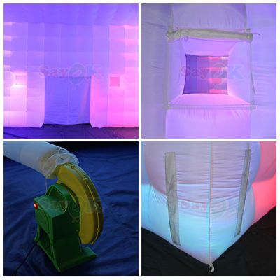 Tiendas de aire de 8m cubo grande LED 80 personas Eventos de fiesta Tienda inflable con soplador de aire