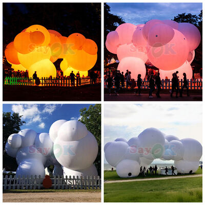 Gran tienda de aire inflable en forma de nube de 12 m x 7 m con iluminación LED y logotipo personalizable para eventos al aire libre