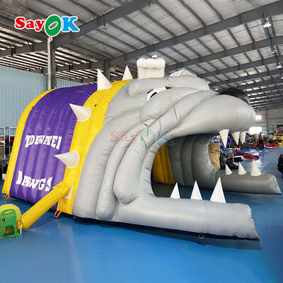 Tienda inflable personalizada con túnel de bulldog y logotipo, ignífuga y resistente a los rayos UV para deportes de fútbol al aire libre