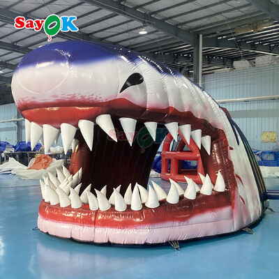 Tienda comercial de túnel de cabeza de tiburón inflable de PVC de 0,4 mm - retardante de llama y tamaño personalizable para deportes de fútbol al aire libre
