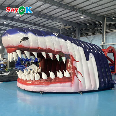 Tienda comercial de túnel de cabeza de tiburón inflable de PVC de 0,4 mm - retardante de llama y tamaño personalizable para deportes de fútbol al aire libre