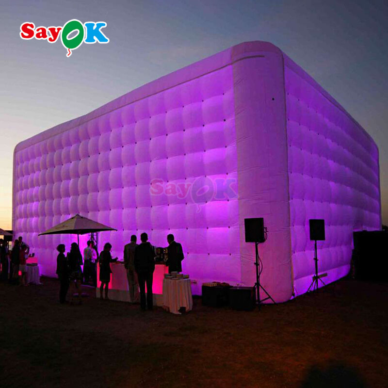 Sayok Blanco Impermeable Tejido de Oxford Gran Cubo Inflatable Tienda LED para Fiesta al aire libre Eventos de 100 personas