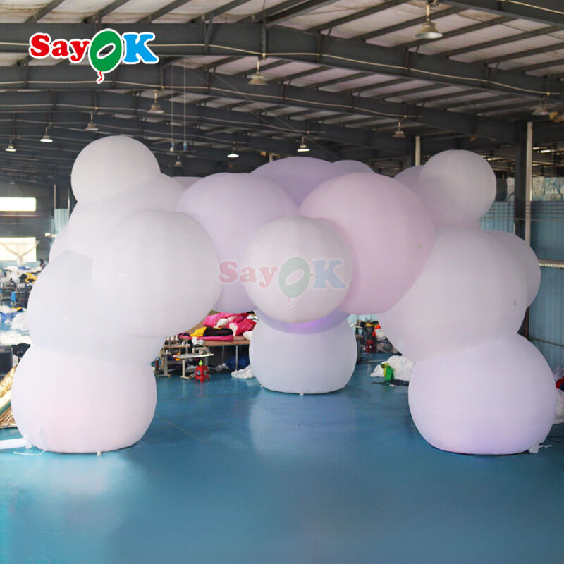 Gran tienda de aire inflable en forma de nube de 12 m x 7 m con iluminación LED y logotipo personalizable para eventos al aire libre