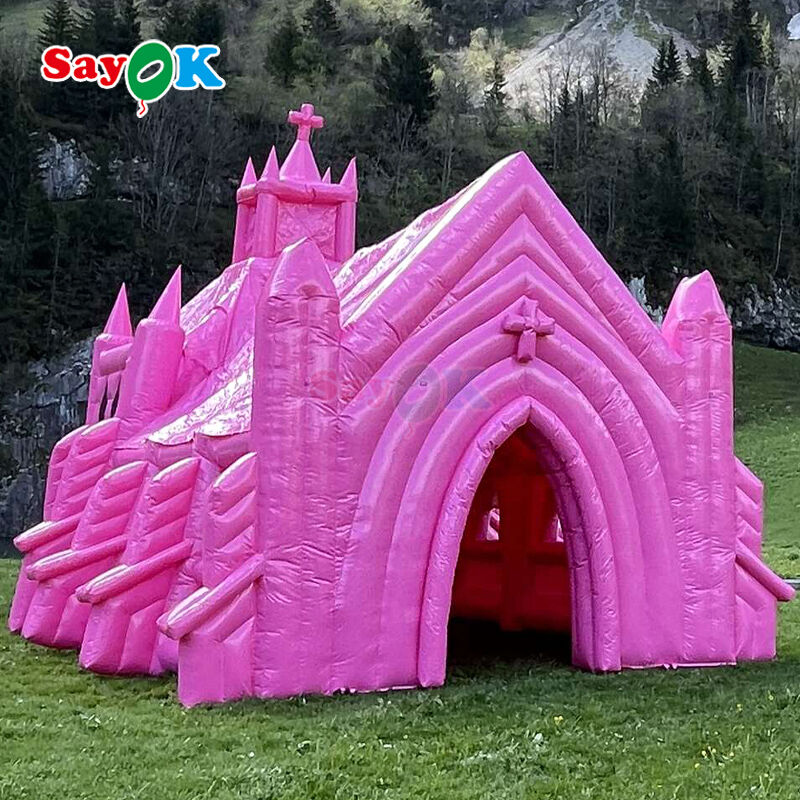 Carpa inflable personalizada ignífuga y resistente a los rayos UV de color rosa para eventos de bodas al aire libre